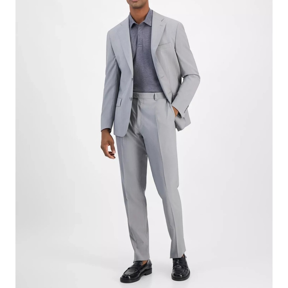 Calvin Klein Men's 2-pc Slim Fit Suit Jacket 42S Pants 38W 32L Wool Blend‎ Grey
